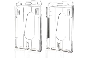 Odluzy Clear Vertical Hard Plastic ID Card Holder, Hard Plastic Badge Holder with Easy Access Thumb Slot & Chain Holes, ID Credit Card Protector, Pack of 2