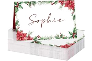 BETESSIN 50 Stück Tischkarten Weihnachten - Platzkarten mit eleganten Weihnachtsblumen Motiven - Weihnachtsdeko Tisch - Namenskarten zum Beschriften - Tischdekoration für Weihnachten