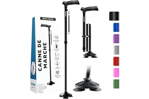 HoneyBull Canne de Marche Tripode en Aluminium pour Hommes et Femmes Pliable Réglable Robuste Tout Terrain Anti Dérapant, Aide à la Mobilité Personnes âgées