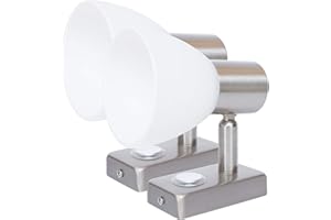 lighteu, 2X 12V 3W D1 Foco de Techo/Pared, Acabado de níquel, luz de Lectura, Giro y Giro con Interruptor táctil Regulable luz Blanca/Azul cálida para yate, Caravana, RV