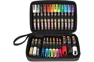 uni-ball 186824 - Marqueur POSCA, 24 feutres acryliques en mallette, convient pour de nombreuses surfaces, différentes pointes et couleurs