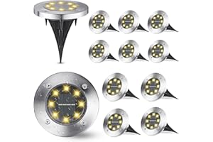 Joomer Lumière Solaire Extérieur, 12 Pièces Lampe Solaire Au Sol Jardin Blanc Chaud, 8 LED 3000K Etanche IP65 Spot Solaire Extérieur Encastrables Éclairage pour Chemins Pelouse Terrasse Cour Piscine