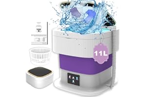 SULIAO Mini Lavatrice Portatile 11L Pieghevole con Centrifuga, Adatto per Campeggio, Viaggi, Lavatrice da Campeggio Piccola, Bucato, Biancheria Intima, Calzini, Piccoli Oggetti, Tre velocità, Viola