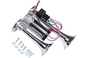 QENETY 150DB Truck Train Air Horns, 12V Dual Trumpets Super Loud Air Horn Kit with Compressor for Trucks Trains Lorrys Cars Boats (Silver)