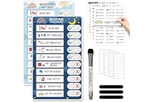 2 in 1 Bedtime/Morning Routine Chart for Kids Toddlers, Magnetic Chore Chart for Kids, Cute Visual Schedule for Kids Schedule Board for Home, Kids Checklist to Do List ADHD Tools for Kids