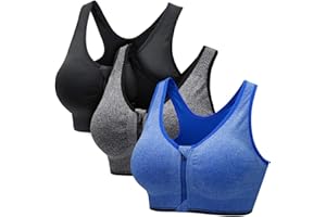 CARETOO Women's Sports Bra, Strong Hold Active Bra, High Stress Training Bustier for Yoga, Fitness, with Zip
