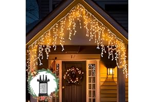 Aigostar Icicle Outdoor Christmas Lights, 5M 100 LED, IP44 Waterproof, 8 Modes with Timer & Memory, Warm White Fairy Lights for House Roof, Gutter, Garden, Window Decor (0.4m Uniform)