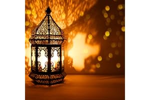 MARRAKESCH ORIENT & MEDITERRAN INTERIOR Linterna oriental de metal y cristal Wifaq naranja, 40 cm, portavelas oriental negro con cristal, linterna de cristal marroquí para exterior como linterna de jardín, o interior como linterna de mesa