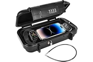 VEGOATY Portable Safe Waterproof Outdoor Security Box with 4 Digit Combination Code & Removable Wire Rope Suitable for Travel Beach Camping Office Car Keep Valuables Safe, black, Backpack Style