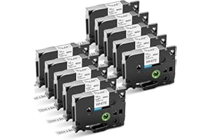 10X Aken TZ-231 Business Label Tape 12mm 0.47 para Brother P-Touch TZe231 TZe-231 Negro sobre Blanco - para Brother PT-H100LB PT-P300BT PT-1010 GL-H105 PT-H100R PT-H108GT PTH107B Cinta de Etiquetas