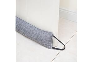 ‎FORECRONIC Forecronic unter Tür Zugluftstopper 96cm Windstopper für Tür & Fenster, beschwert Französisch Luftzug Stopper Haustür Schlange Lärm Blocker für unten an der Tür mit hängenden Schlaufen - Grau
