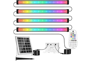 ‎MEIHUA MEIHUA Solar RGB Strahler Wallwasher Farbig 10 Farbe 30 Modi Timer 2 Helligkeit Solar Gartenleuchte Bunt 6000mAh IP66 Wasserdicht Solarlampen für Außen Farbewechsel Garten Party DJ Karneval, 4 in 1