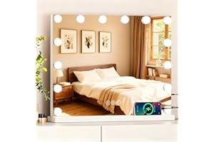 ‎EKLIPT eklipt Hollywood Schminkspiegel mit Beleuchtung 50x42cm, Spiegel mit Beleuchtung,14 Dimmbare Groß LED Licht 3 Farbtemperatur Licht mit USB 10X Vergrößerung Weiß