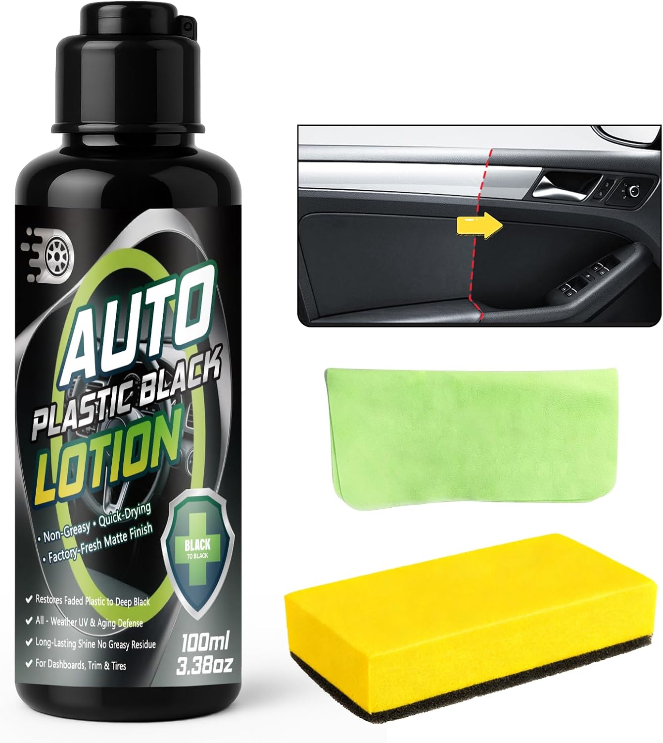 HuakChai Back to Black Trim Restorer, Car Plastic Restorer Black for Car Interior & Exterior, Revives Faded Black Plastic & Rubber, Prevents Aging & Cracks, Long-Lasting Shine (100ml)