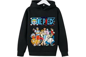 CHAORWE Anime Una Pieza Sudadera con Capucha para Niños One Piece Luffy Suéter con Capucha Primavera Otoño Invierno Sudaderas para Niños 4 5 6 7 8 9 10 11 12 13 14 Años