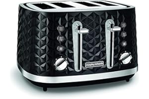 Morphy Richards Vector 4 Slice Toaster, High Gloss Geometric Design, Defrost and Reheat, Variable Width Slots, Removeable Crumb Tray, Black, 248131