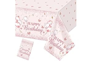 HOMIRTY Rosa Geburtstag Tischdecke 137x274cm Happy Birthday Tischdecken Rosa Ballon Geburtstag Tischdecke Wasserdicht Tischtuch für Mädchen Kindern Baby Shower Party Deko Garten Picknick