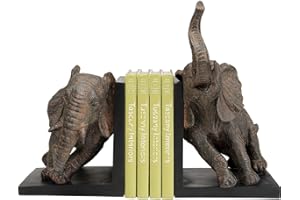 Kare Design Buchstützen Elefanten Figuren (2/Set), Schwarz, Antirutsch Unterfläche, Handgemalt, Geschenkidee, Bücherregal, Dekofigur, Tiere, 25x31x21 cm (H/B/T)
