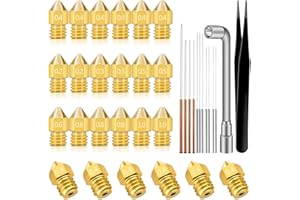 Hakkin 37Pcs 3D Printer Nozzles Brass MK8 Extruder Nozzles 0.2mm, 0.3mm, 0.4mm, 0.5mm, 0.6mm, 0.8mm, 1.0mm Extruder Print Head for Makerbot Creality CR-10 Ender 3 5 with Nozzle Cleaning Tool