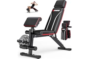 FOSTOY Foldable Workout Bench, Adjustable Weight Bench with Leg Extension, Preacher Pad, Extended Headrest, Collapsible Bench for Home Gym Full Body Workout Strength Training Banco de Pesas 880LBS