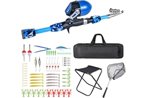 doorslay 180cm/5.9ft Kids Fishing Rod and Reel Combo Set Portable Telescopic Kids Fishing Poles with Collapsible Chair, Rod Holder, Tackle Box, Bait Net, Carry Bag for Boys Girls and Youth