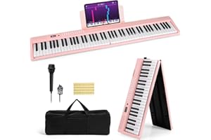 COSTWAY 88-Key Folding Digital Piano Keyboard, Full-Size Semi-Weighted Electric Piano with Microphone, Wireless Connection, Carrying Bag, Portable Keyboard for Beginners, Kids, Adults (Pink)