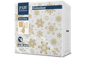 PAW DECOR COLLECTION PAW - Serviette de Table Airlaid (40 x 40 cm) I Lot de 50 I Noël, Hiver, Neige, Flocons De Neige I Décoration de Table Idéale pour Noël I Structure en Tissu I Color: Snowflakes Gold