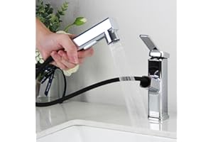 Wasserhahn Bad Ausziehbar, Hochdruck Waschtischarmatur mit Herausziehbarer Brause, SEMANEY Armatur Badezimmer mit 3 Strahlarten, Einhebelmischer Mischbatterie Waschbecken, Chrom