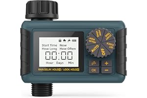 Water Timer for Irrigation, Diivoo Automatic Watering at Timing and Frequency, Garden Sprinkler Timer IPX5 Waterproof, Hose Tap Timer with Rain Delay/Child Lock/Auto&Manual Mode for Lawn