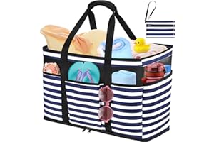 JUYANO Grand Sac de Plage Femme XXL, Sac de Plage XXL Extra Large Famille en Maille Pliable pour Femme avec Fermeture Éclair, Grand Poches Sacs à Cabas pour Plage Voyages Gym Piscine 45L