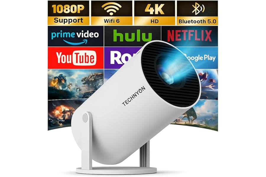 Technyon HY300 PRO+ 2026 | 1080P Full HD WiFi Projector with Android 11.0 – 12000 Lumens Portable Home Theater & Outdoor Movie Projector | Screen Mirroring for iOS/Android | Gaming & HDMI Compatible