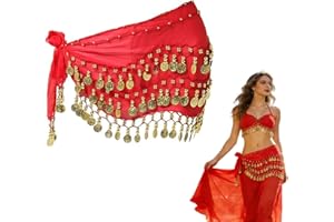 HOTMNTY Ceinture Danse Orientale Femme Écharpe de Hanche de Danse du Ventre Foulard avec 90+ Pièces d'or Costume Accessoires Écharpe Déguisement, pour Spectacles, Fêtes, Mousseline, 140 cm Long