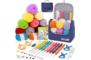 Knitiss Crochet Kits for Beginners Adults, All in One Crochet Starter Kit with 12 Pcs Crochet Yarn, 9 Size Ergonomic Crochet Hooks 2.0mm~6.0mm