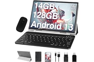 OANGCC 2024 Newest Android 13 Tablet 10 Pulgadas 14GB RAM + 128GB ROM (1TB TF), Batería 8000mAh, Octa-Core 2.0Ghz, GPS, 5G + 2.4G WiFi, BT 5.0 | 5+8MP | Type C | Tablet PC con Funda, Teclado e Ratón - Gris