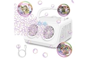 P PANACARE Automatic Bubble Machine for Kids，20000+ Bubbles Per Minute Bubble Blower,Bubble Maker Toys with 26 Holes/lighting/120ML Bubble Solution/Parties,Wedding,Birthday Gifts