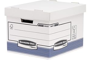 ‎BANKERS BOX Fellowes R-Kive Prima Standard Archivbox mit automatischem FastFold Aufbau, 10 Stück, weiß/blau