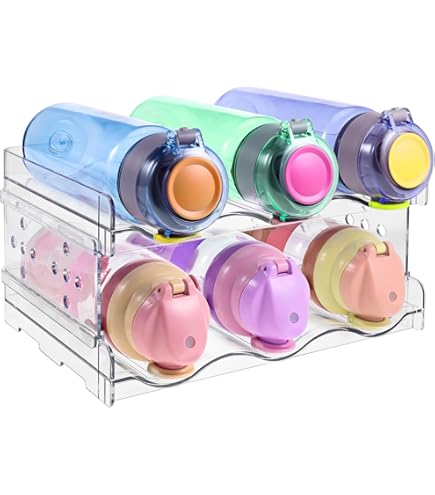 spospo Waterfleshouder voor kast, 4-pack waterfles organisatie en opbergplank, plastic waterfles houder rek voor koelkast, keuken, desktop