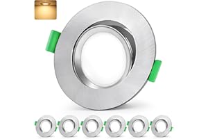 ‎GEYOULUX GeyouLux LED Einbaustrahler 230V IP44, 5W 600LM Deckenspots, 45° Schwenkbar Einbauleuchten 68-80mm, 2700K Warmweiß Ultra Flach Einbauspots für Badezimmer Küche Rund Nickel LED Spots 6er Set