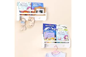 MOFASVIGI Nursery Bookshelf Set of 2 Baby Floating Shelves Book Shelf Organiser Wall Mounted Shelves Toy Hanging Organizer for Kids Nursery Decoration, 40 * 20 * 10CM (white)