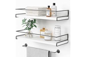 NUCAZA White Floating Shelves Wall Mounted Set of 2 With 18kg Weight Capacity, Hanging Wall shelves for Bedroom, Kitchen, Bathroom, Living Room, Home Office, Storage Organiser - Solid Wood Shelf