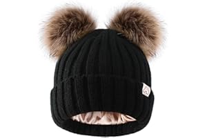 Hat Hut Berretto Invernale Donna con Pompon Cappelli Invernali in Raso Foderato per Capelli Ricci Caldo Pom Pom Beanie a Maglia Bobble Hat