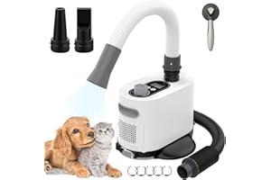 Rebongki Hundefön Blower Hund Profi Hundeföhn mit Einstellbarer Windgeschwindigkeit Handheld Hundefön Trockenmaschine Trockner für Haustiere Haustiertrockner 2 Schläuche 3 Temperatureinstellungen