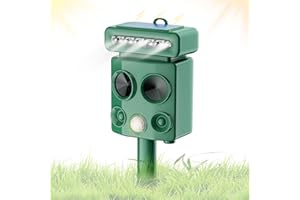 TRAVEL PACKAGING CUBE Solar Cat Repellent, Ultrasonic Animal Repeller, Waterproof Cat Deterrents with PIR Motion Sensor and LED Light, 4 Modes, Effective for Rat, Dog, Cat, Fox, Bird