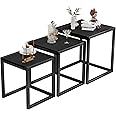 Diahomy Nesting Coffee Table, Set of 3 End Tables, Metal Frame Square Corner End Desk for Living Room Bedroom Office Industrial Style, Black