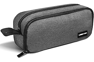 Lonely Oak Grande Trousse Scolaire, Étui à Crayons de Couleur Capacité Extra Large à Fermeture Fluide, Trousse en Tissu with Compartiment Supplémentaire pour Fille & Garcon(Gris)