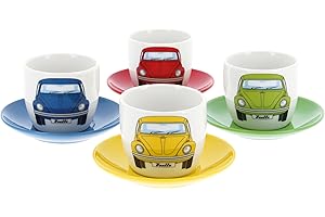 BRISA VW Collection – Volkswagen zestaw filiżanek do kawy i herbaty i cappuccino w stylu Beetle (chrząszcz przód/4 kolory / zestaw 4 szt. / 100 ml)