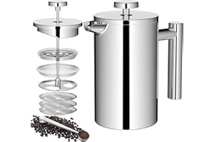 ‎WROBIC Wrobic Französische Presse Kaffeebereiter, 600ml Edelstahl Französische Presse mit 3-Level Filtration System, Doppelwand Isolierte kaffeebereiter 600ml mit 3-Filtern und 1-Metalllöffel