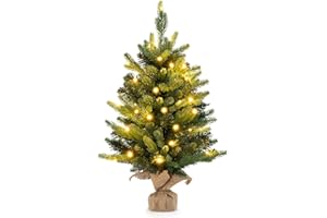 ‎COSTWAY COSTWAY 60 cm künstlicher Weihnachtsbaum mit Beleuchtung, Kleiner Tannenbaum, Tisch-Weihnachtsbaum mit 35 warmweißen LED-Lichtern und Timer für Weihnachtsdeko, Grün