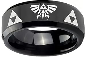 GAUEIOUR Zelda Bagues tungstène noir Logo triangulaire acier inoxydable noir Accessoires bijoux Cadeaux jeux vidéo Acier inoxydable