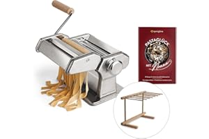 ‎SPRINGLANE KITCHEN SPRINGLANE Manuelle Nudelmaschine Nonna, Edelstahl, Pastamaker inkl. Rezeptheft, Nudeltrockner & 3 Schneideaufsätze für Spaghetti, Lasagne, Tagliatelle - Silber